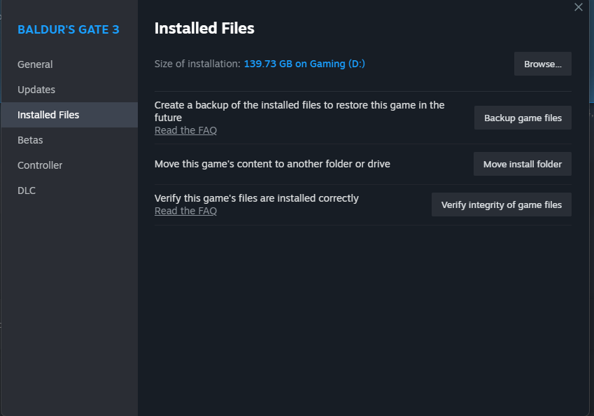 Image of Steam Properties Window