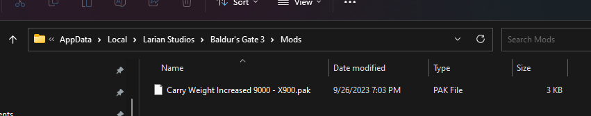 Mod pak in the mods folder