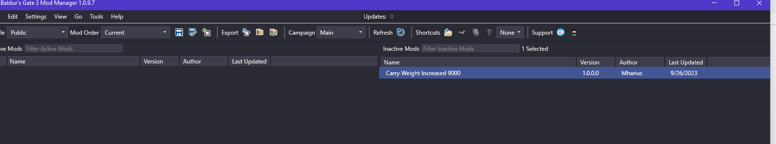 BG3MM UI with one mod inactive