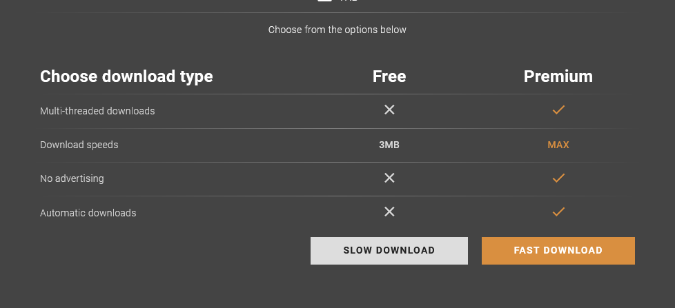 Slow download and fast download buttons