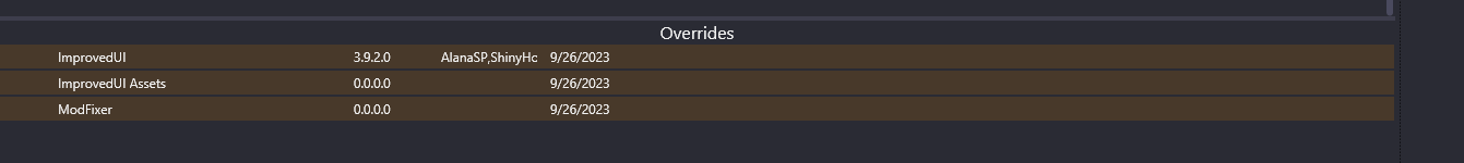 Overrides mods section