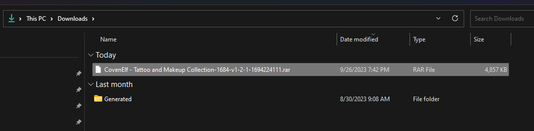 Image of extracted archive files