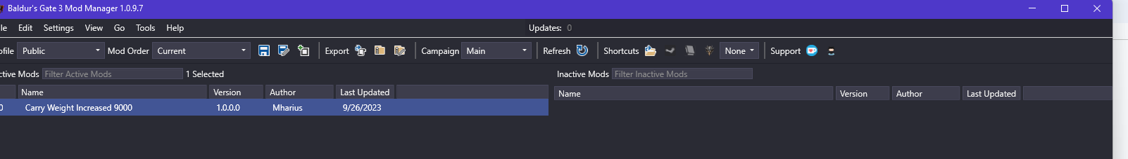 BG3MM UI with one mod active