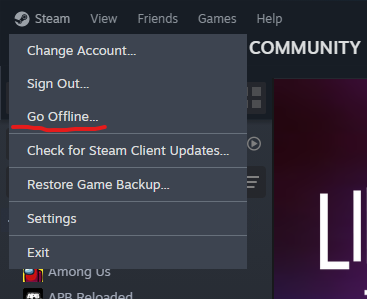 Go Offline button in steam