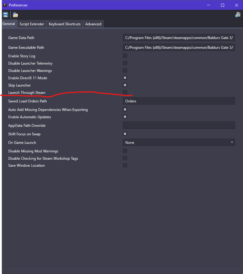 BG3MM Preferences Menu